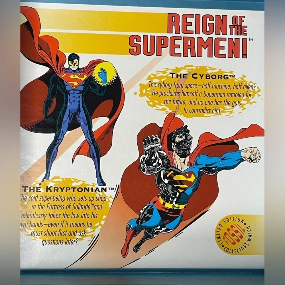 FOSSIL COMMEMORATIVE WATCH “REIGN OF THE SUPERMEN” 1993 COA NIB NUMBERED